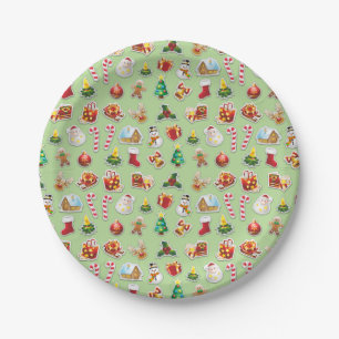 Prato De Papel Vinhetas de Natal Padrão Festivo