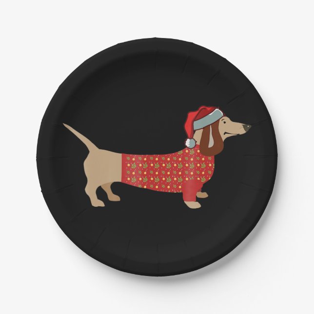Prato De Papel Vinho De Natal, Dachshund Doxie, Cachorro (Frente)