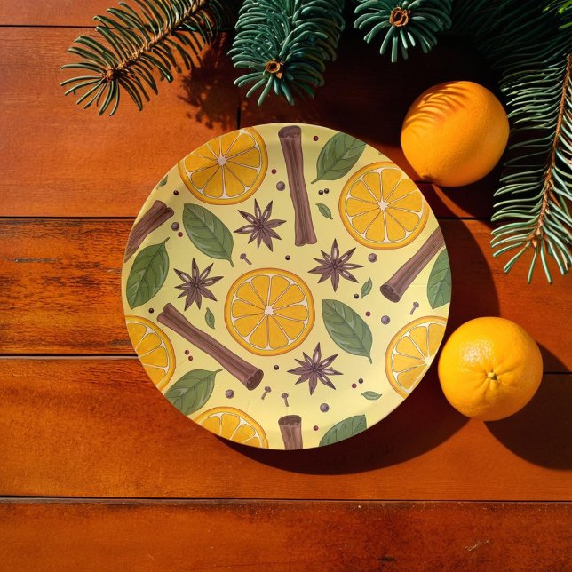 Prato De Papel Vinho malhado de Natal amarelo picante (Christmas mulled wine spicy yellow paper plates)