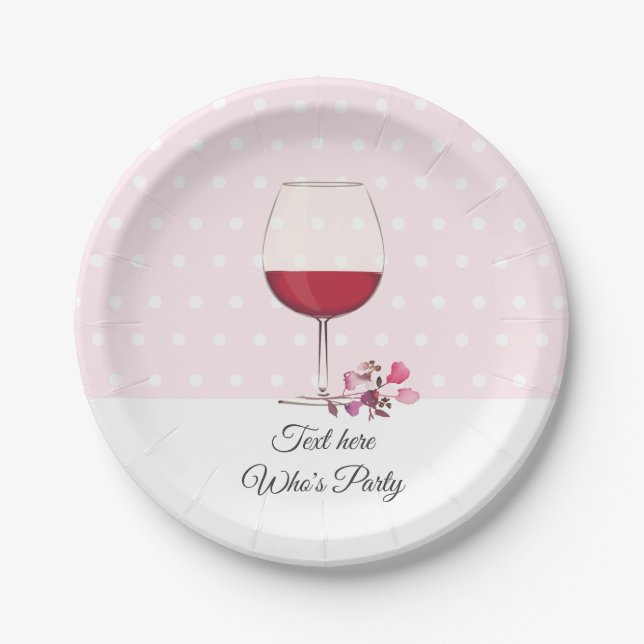 Prato De Papel vinho tinto, aniversário de adulto, casamento, flo (Frente)
