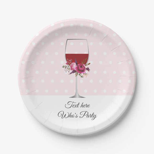 Prato De Papel vinho tinto, aniversário de adulto, casamento, flo (Frente)