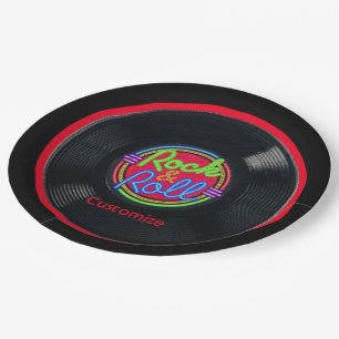 Prato De Papel Vinil retro personalizado do rock and roll