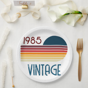 Prato De Papel Vintage 1985 - aniversário de 40 anos da faixa ret