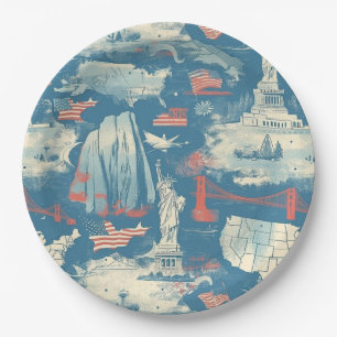 Prato De Papel Vintage American Landmark Pattern (3)