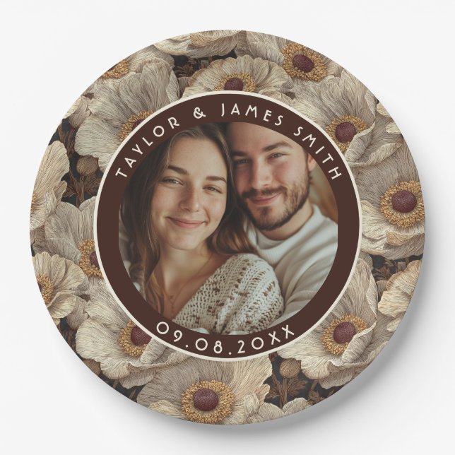 Prato De Papel Vintage Anemones Charm Backyard Wedding (Frente)