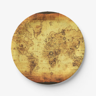 Prato De Papel Vintage Antigo Mapa do Mundo Histórico-Buff