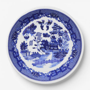 Prato De Papel Vintage Antique Blue Willow Pattern cerca de 1790