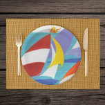 Prato De Papel Vintage - Barcos à vela Abstrato coloridos com águ<br><div class="desc">Esta é uma imagem vintage um grupo de barcos de vela coloridos e brilhantes abstrato navegando em um lago. Veja minha loja Art by MAR para combinar produtos com este design.</div>