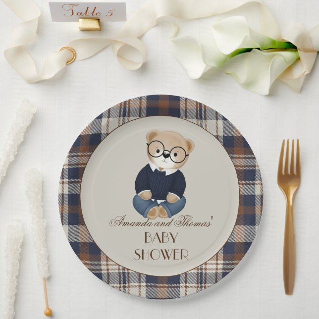 Prato De Papel Vintage Bear Baby Shower  (Casamento)