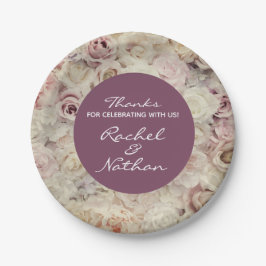 Prato De Papel Vintage Bed of Rosa Weding Paper Plates