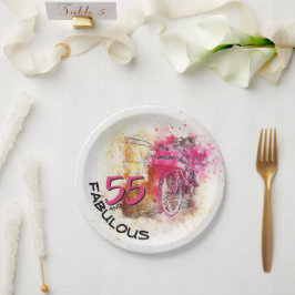 Prato De Papel Vintage Bicycle Watercolor Fabuloso 55.º aniversár