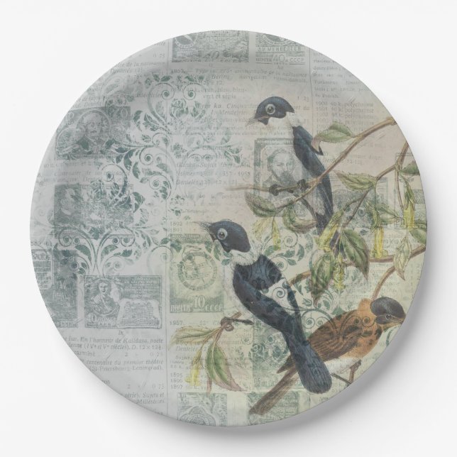 Prato De Papel Vintage Bird Ephemera Decoupage (Frente)