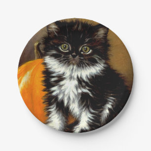 Prato De Papel Vintage Black and White Halloween Cat
