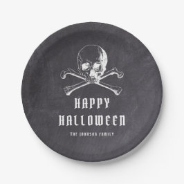 Prato De Papel Vintage Black Pirate Skull & Bones Halloween