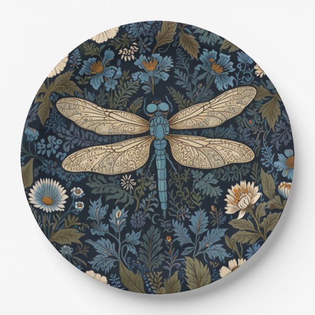 Prato De Papel Vintage blue Dragonfly (Frente)