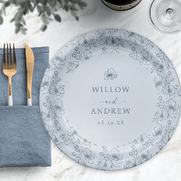 Prato De Papel Vintage Blue Floral