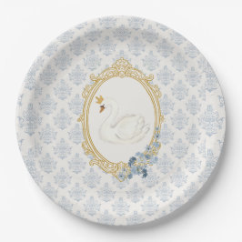 Prato De Papel Vintage Blue Regency Swan Cameo Bridal Shower