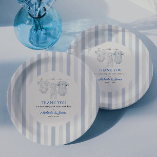 Prato De Papel Vintage Blue Toile Baby Clothes Boy Chá de fraldas