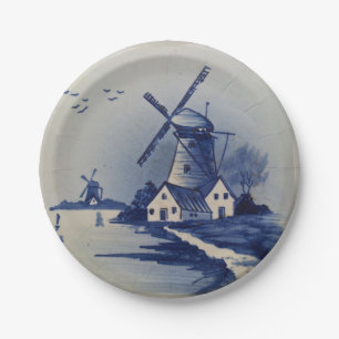 Prato De Papel Vintage Blue White Delft Windmill