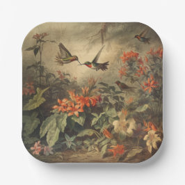 Prato De Papel Vintage botânica: beija-flores