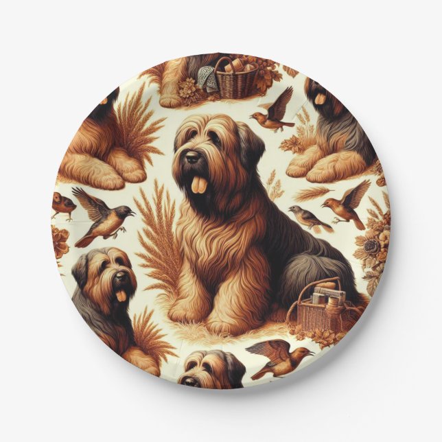 Prato De Papel Vintage Briard Dog Seamless (Frente)