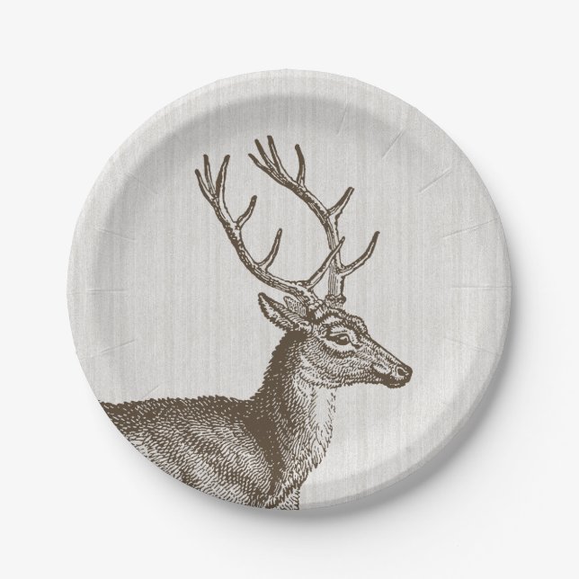 Prato De Papel Vintage Buck Deer Paper Placas (Frente)