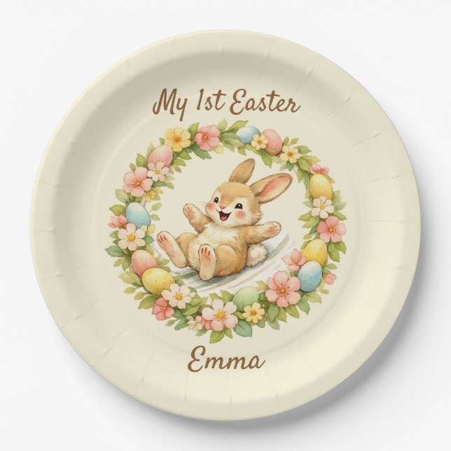 Prato De Papel Vintage Bunny My First Easter (Frente)