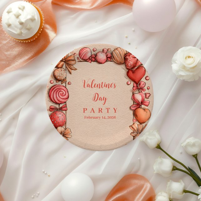Prato De Papel Vintage Candy Hearts Valentine Party (Criador carregado)