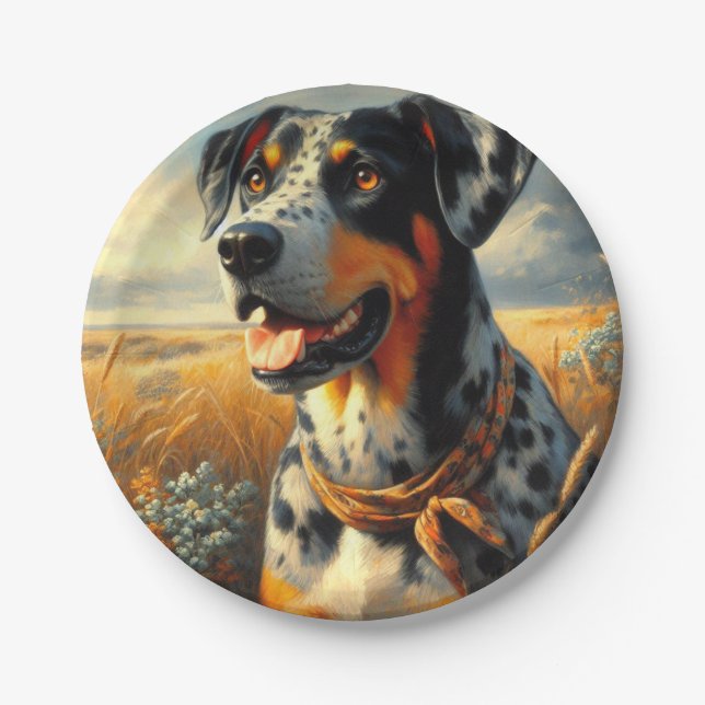 Prato De Papel Vintage Catahoula Leopard Dog Painting (Frente)