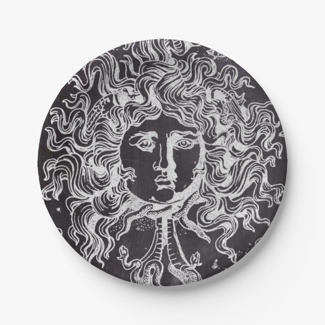 Prato De Papel vintage chalkboard mitologia grega Gorgon medusa (Frente)