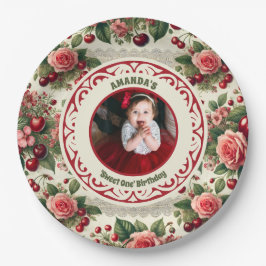 Prato De Papel Vintage Cherry 'Sweet One' Foto do primeiro aniver