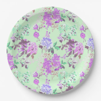 Prato De Papel Vintage Chintz Floral Pattern Mint Green Purple