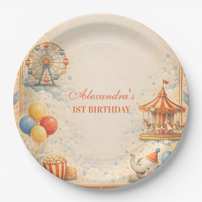 Prato De Papel Vintage Circus Fairytale Birthday (Frente)