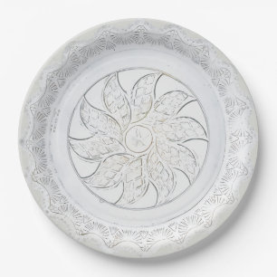 Prato De Papel Vintage Clear Glass Floral and Fan Faux China