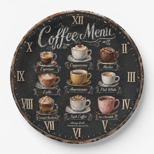 Prato De Papel Vintage Coffee Menu (Frente)