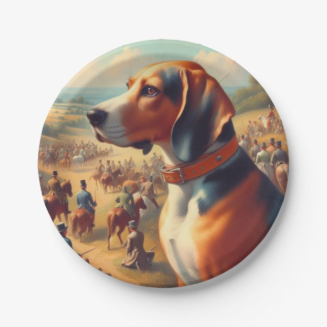 Prato De Papel Vintage Coonhound Dog Painting (Frente)