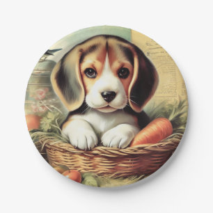 Prato De Papel Vintage Cute Beagle Puppy