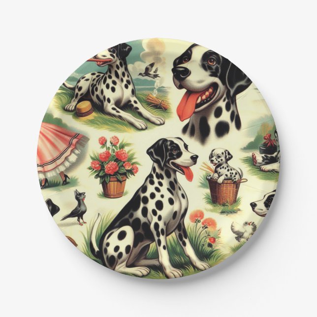 Prato De Papel Vintage Cute Dalmatian Seamless (Frente)