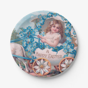 Prato De Papel Vintage Cute Girl in Easter Egg Carruagem por Lamb