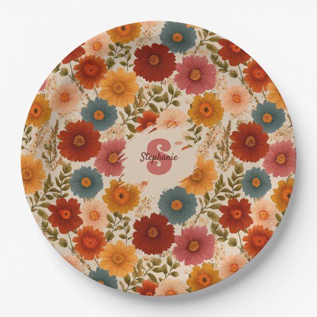 Prato De Papel Vintage Daisy Floral Patterno (Frente)