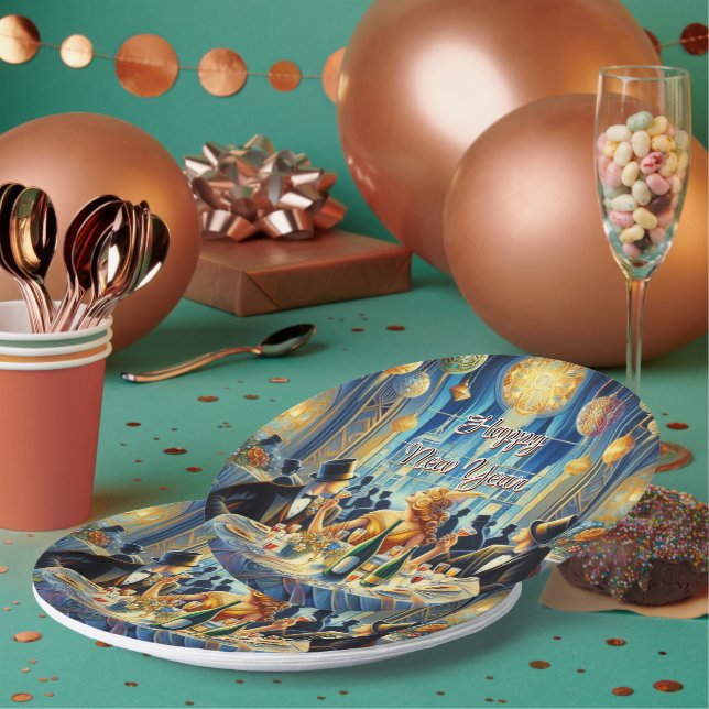Prato de papel vintage de Ano Novo festivo (Múltiplo)