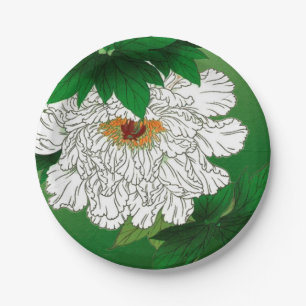 Prato De Papel Vintage - Desenho Japonês de Grande Pensão Branca