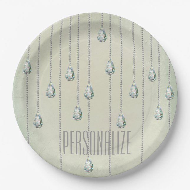 Prato De Papel Vintage diamond teal rhinestone elegante (Frente)