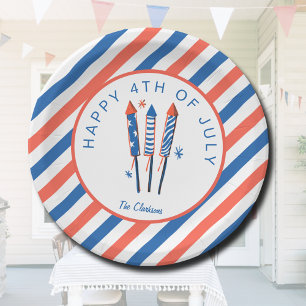 Prato De Papel Vintage Fireworks e Stripes 4 de julho