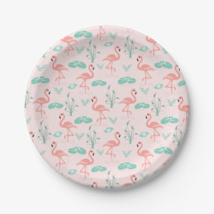 Prato De Papel Vintage Flamingo e Water Lily Pattern