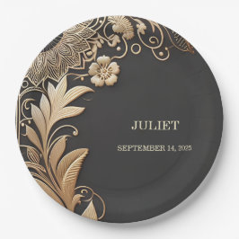 Prato De Papel Vintage Floral Gold Foil Emboscada Chá de panela