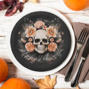 Prato De Papel Vintage Floral Skull Halloween