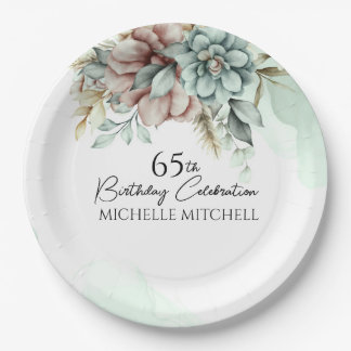 Prato De Papel Vintage Floral Verde Personalizado 65. º Aniversár
