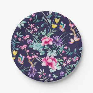 Prato De Papel Vintage Flower Garden Rainbow Butterfly Blue