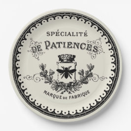Prato De Papel Vintage French Lettering Bee & Crown On Beige